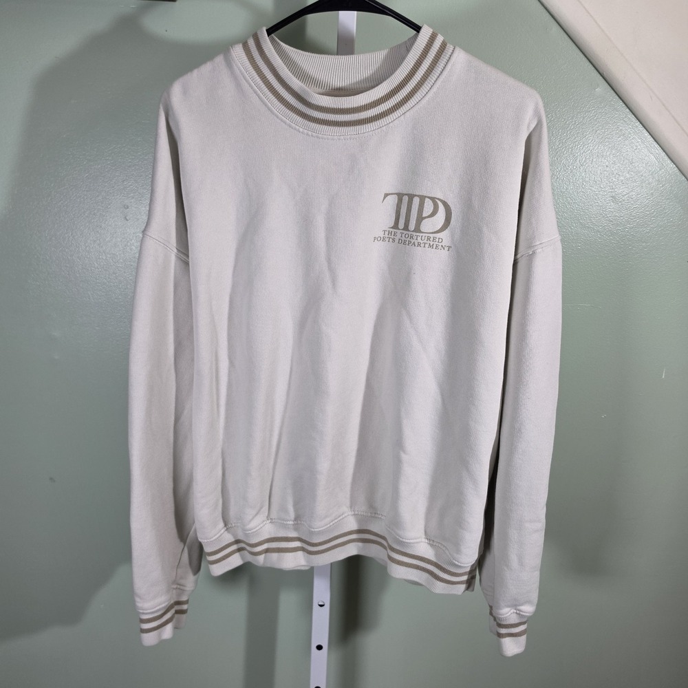Taylor Swift The Tortured Poets Department Cream/Beige Crewneck Sweater Size L - Picture 4 of 7